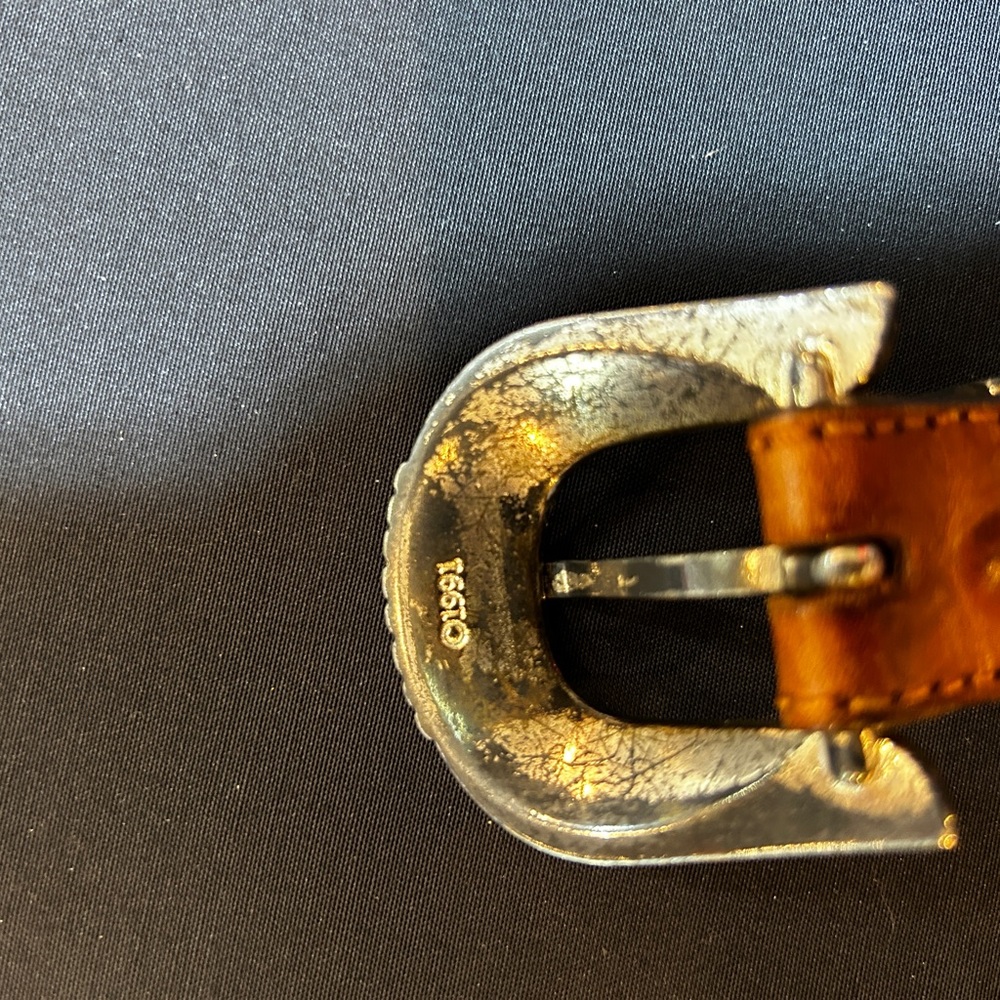 Vintage 1991 Brown Leather Belt with Silver Buckle - Picture 5 of 6